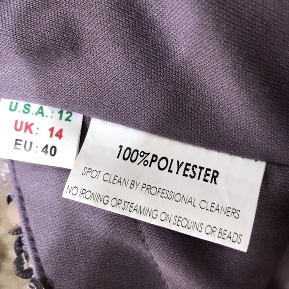 NWT Kasey J Dusty Purple Sequin High Mesh Illusion Rhinestone Neck Gown Size 12 - Picture 9 of 11